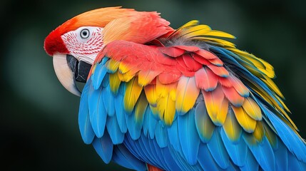 Obraz premium blue and yellow macaw parrot wings, Close up of the feathers of a parrot,Texture of beautiful feather Macaw bird 