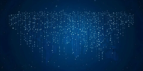 Obraz premium Abstract Blue Background with Glowing Lines and Dots Creates a Digital Rain Effect.