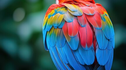 Obraz premium blue and yellow macaw parrot wings, Close up of the feathers of a parrot,Texture of beautiful feather Macaw bird