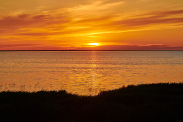 View of Lake Sultankeldy at sunset. 
The lake is situated within the Korgalzhyn State Nature Reserve, 170 km  southwest of Astana. Kazakhstan.
