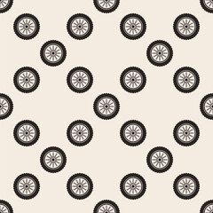 Vehicle wheel vector seamless pattern. Auto tire and metal rim vector background