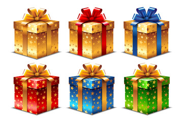 Set of gift boxes with ribbon and bow.
