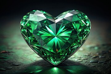 Fototapeta premium Luminous emerald, heart-cut perfection. Close-up reveals its vibrant green, luxurious gemstone jewelry.