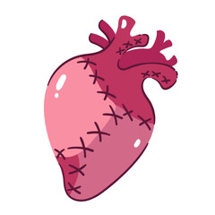 Heart with thread stitches, anti Valentine's day concept, vector illustration. Hand drawn non romantic symbol. Alternative Valentine day icon.