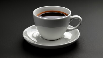 Obraz premium Elegant minimalist white coffee cup on black background