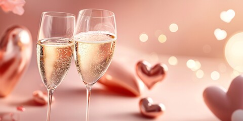 valentine days with Property concept. Romantic Glasses of Champagne with Heart Background