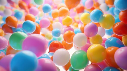 Colorful balloons floating in a playful background celebration scene digital art bright and cheerful environment