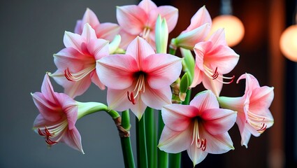 Fototapeta premium Elegant pink amaryllis flowers bathed in soft light