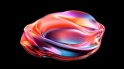 Obraz premium Iridescent Abstract Form Flows Dynamically on a Black Background, Creating an otherworldly Shape.