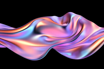 Obraz premium Iridescent Flowing Fabric in Vibrant Colors Undulates Gracefully Against a Dark Backdrop