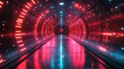 Futuristic light tunnel urban environment digital art vibrant colors dynamic perspective sci-fi concept