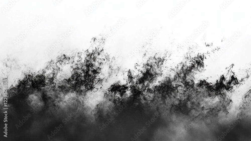 Poster in a captivating display of black and white, swirling shapes emerge with dynamic movement, forming a