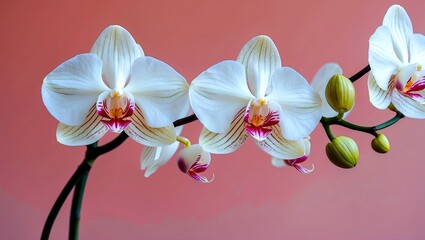 Fototapeta premium Elegant white orchid on soft pink background
