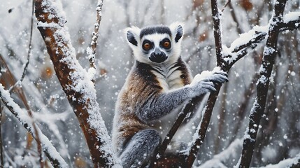 Obraz premium Lemur on a winter day