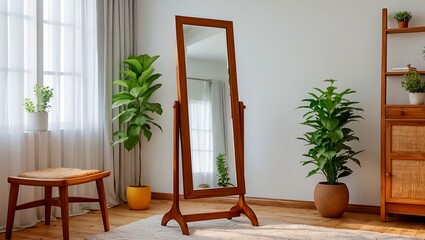 Elegant wooden floor mirror for dressing room display