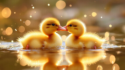 Two ducklings in the water