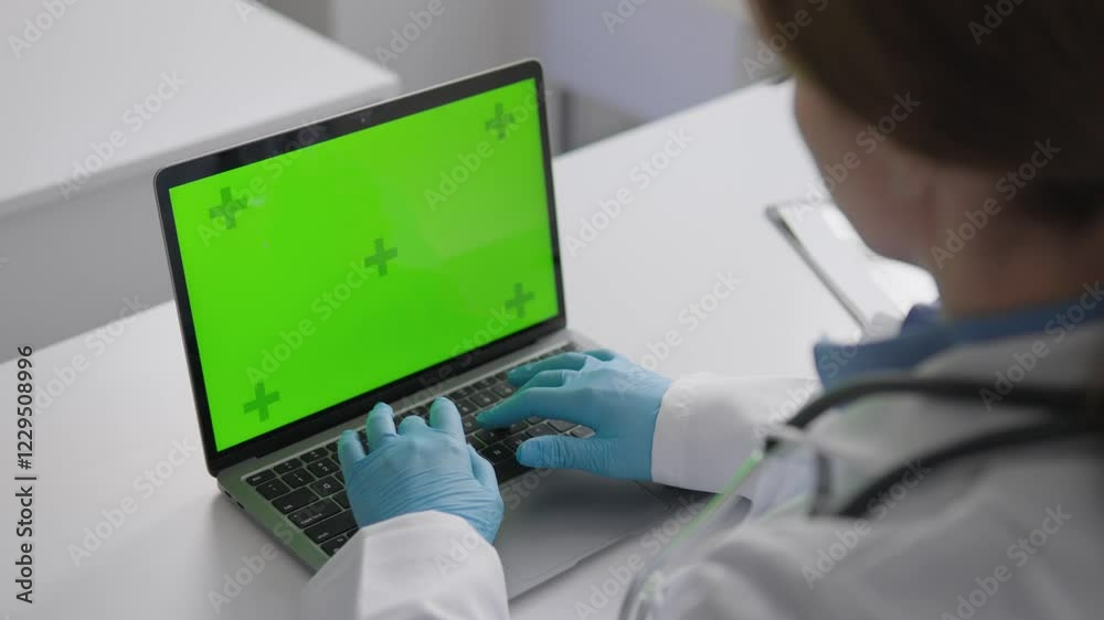 Aufkleber a medical professional is utilizing a laptop within a clinical environment. this modern equipment en