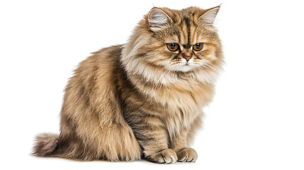 Obraz premium A cat with long fur is sitting on a white background