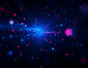Obraz premium Hi-Tech Motion Graphic Background - Blue and Red Flickering Dots. This features a high-tech motion graphic background with blue and red flickering dots set against a dark backdrop. 