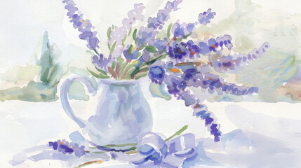 Lavender watercolour illustration. Light pastel colours drawing
