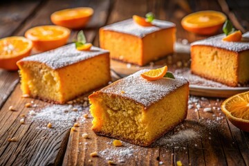 Slices of delectable orange cake, a sweet centerpiece for a birthday party, captured in vibrant photography.
