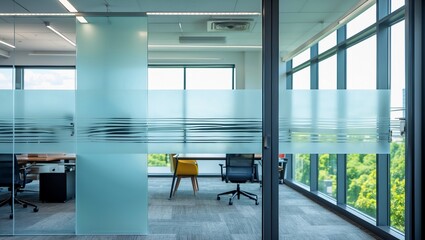 Frosted glass sliding window with decorative film