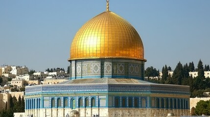 Fototapeta premium Golden Dome of the Rock, Jerusalem, cityscape background, religious site