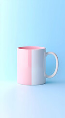 Obraz premium Pink and White Ceramic Mug Sits Elegantly on a Soft Blue Backdrop