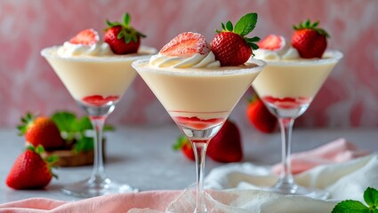 Indulgent dessert martini with strawberry and mint garnish