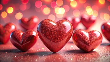 Fototapeta premium Valentine's Day Hearts on Pink Background - Rule of Thirds