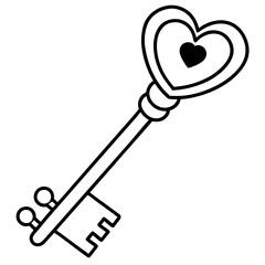 Elegant Key with Heart Line Art Style