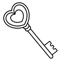 Elegant Key with Heart Line Art Style