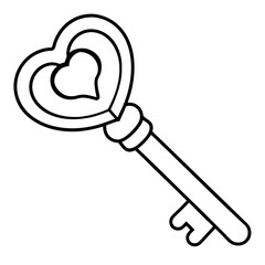 Elegant Key with Heart Line Art Style