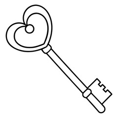 Elegant Key with Heart Line Art Style