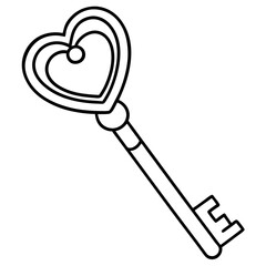 Elegant Key with Heart Line Art Style