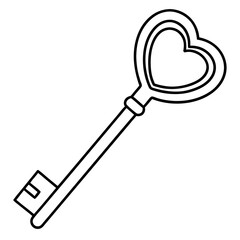 Elegant Key with Heart Line Art Style