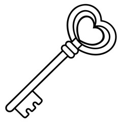 Elegant Key with Heart Line Art Style