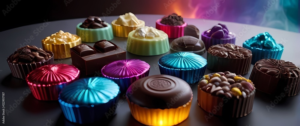 Wall mural an extravagant array of gourmet chocolates in vividly colored wrappers displayed beautifully