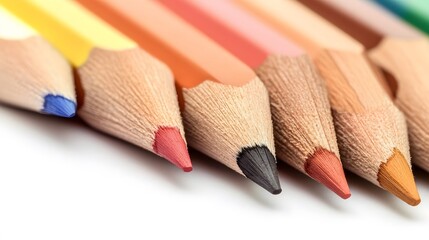 Obraz premium Close-up of sharpened colored pencils, vibrant hues ready for art.