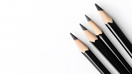 Four sharpened black pencils arranged on a white background.