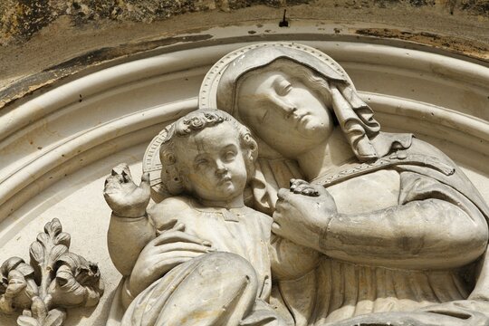 Tympanum St Ulrich church, Regensburg, Upper Palatinate, Bavaria, Germany, Europe