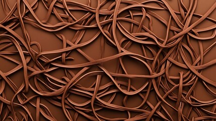 Abstract chocolate colored tangled threads texture.