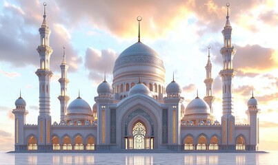 Obraz premium Grand mosque at sunset with cloudy sky