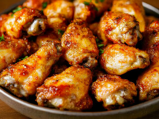 Delicious Glazed Chicken Wings Garnished with Fresh Herbs Beautifully in a Bowl.
