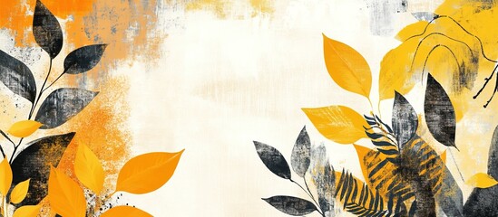 Abstract botanical art with yellow and gray foliage.