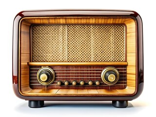 Vintage Radio, Retro Style, Isolated White Background, Photography