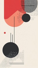 Abstract geometric background with circles, lines, and halftone texture.