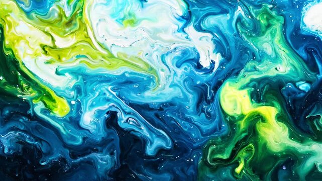 Vibrant blue and green fluid art abstract background - made with Generative AI