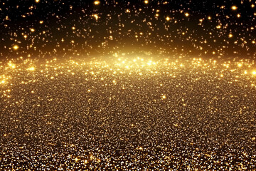 Naklejka premium Glittering Golden Background Shines Brightly with Numerous Sparkling Particles and Stars.