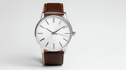 Elegant brown leather strap watch.
